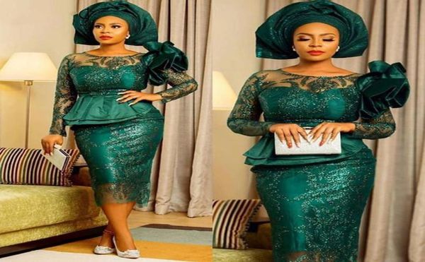 2022 moderne Aso Ebi Mère de la mariée Robes avec peplum en dentelle à manches longues robe de bal Longueur Sirène des femmes soirée