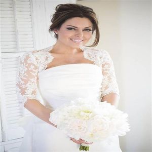 2022 Modest Halve Mouwen Lace Wedding Bridal Jassen Bolero Applique Tulle Wrap Voor Trouwjurk Toga Plus size332j