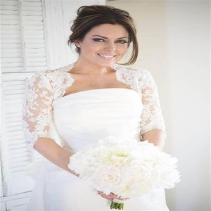 2022 Modest Halve Mouwen Lace Wedding Bridal Jassen Bolero Applique Tulle Wrap Voor Trouwjurk Toga Plus size2253