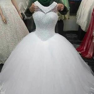 2023 Vestidos de novia de encaje de cristal brillante modesto Vestidos de novia de tren de catedral de lujo Imagen real de talla grande vestido de novia Pnina Tornai