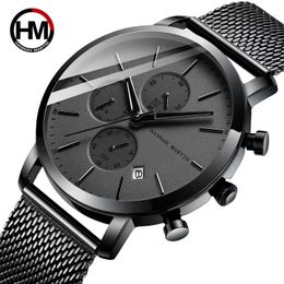 2022 Montre de Luxe Mens Montre Mode Marque HM Hannah Martin Mouvement de quartz Japonais Mouvement Mesure Montres élégantes Simple Casual Casual Steel Steel Bristwatch