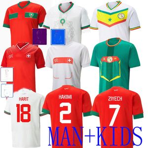 2022 Marokko voetbalshirts Senegal Zwitserland uit HAKIMI ZIYECH Embolo Xhaha Rodriguez spelersversie maillot voetbaltenues shirts THUIS kinderen Ghana 2023 ESO