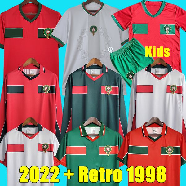 2022 Maroc Soccer Jerseys ZIYECH HAKIMI AGUERD MAZRAOUI Chemise de football Rétro 1998 Hadji Naybet Bassir Vintage Shirt Classic Kit long