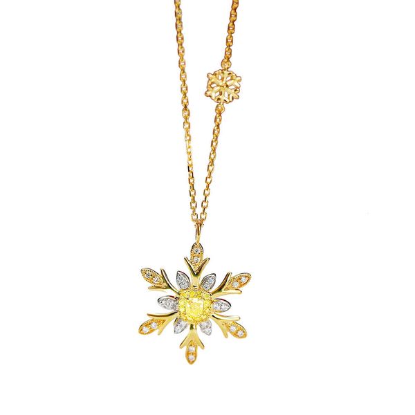 Collier flocon de neige en or massif, diamant jaune véritable, le plus populaire, réglable, personnalisé pour noël, 2022