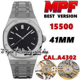 2022 MPF bf15500 Мужские часы CAL 4302 MP4302 Miyota 9015 модифицированные 4302 Автоматический корпус из нержавеющей стали Черный текстурированный циферблат Сталь 316L Bra2456