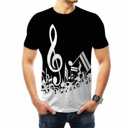 2022 Notes de musique T-shirt imprimé en 3D Hommes Femmes Été drôle à manches courtes Fi Casual Hip Hop Streetwear Tops T-shirt surdimensionné K6Pa #