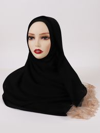 2022 Musulman En Mousseline De Soie Hijab Châles Écharpe Avec Dentelle dorée Hijabs Couleur Unie Bandeau Femmes Hijabs Foulards Dames Foulard Femme