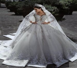 2022 Robe de mariée musulmane Vintage Luxury Robe de bal à manches longues Lace African Plus taille de taille plage Zuhair Murad Bridal Robes8186093