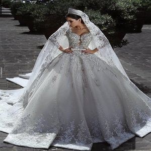 2022 robe de mariée musulmane Vintage luxe robe de bal à manches longues dentelle africaine grande taille perles plage Zuhair Murad robes de mariée209M