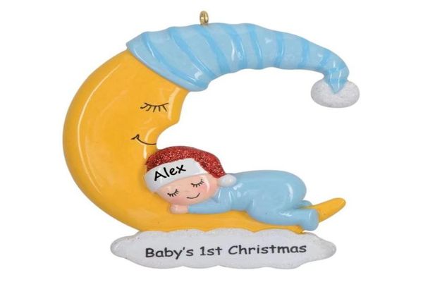 2022 Natal Blue Baby Boy First Polyresin Colgando Adornos de árbol de Navidad con brillo personalizado para regalos de vacaciones de Año Nuevo Inicio Dec4431810