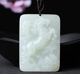 Pendentif en jade blanc naturel 2022, statue, bijoux, amulette cheval à Success5648025