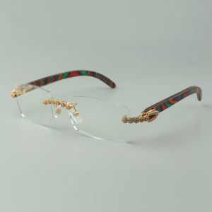 Montura de gafas de madera de pavo real natural 2022 3524012 con ramo de diamantes de lujo para unisex, tamaño: 56-36 -18-135 mm