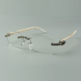 2022 monture de lunettes en cornes de buffle blanc naturel 3524012 avec diamants bouquet de luxe pour unisexe, taille: 56-36 -18-140mm