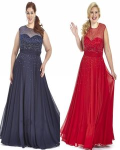 2022 Navy Blue Red Chiffon Plus size prom -jurken plus speciale gelegenheid jurk bling pailletten pure Crew Cap Sleeve plus size evenin6330676