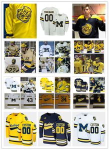 2022 NCAA Custom Michigan Wolverines Hockey Jersey 43 Maillots Quinn Hughes 14 Tyler Motte 19 DYLAN LARKIN 13 Zach Werenski 11 Zach Hyman 18 Kyle Connor 12 Carl Hageli