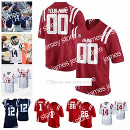 Maillots de football 2022 NCAA personnalisés Ole Miss College Rebels cousus DK Metcalf Scottie Phillips Isaiah Woullard Laquon Treadwell Chad Kelly Jersey