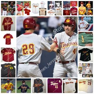 2022 NCAA Custom USC Trojans gestikte honkbaljersey 28 Kyle Hurt 5 Blake Sabol 15 Chase Bushor 3 CJ Stubbs 16 Jamal O'Guinn 35 Connor Lunn 39 Isaac Esqueda 2 Tyler Lozano