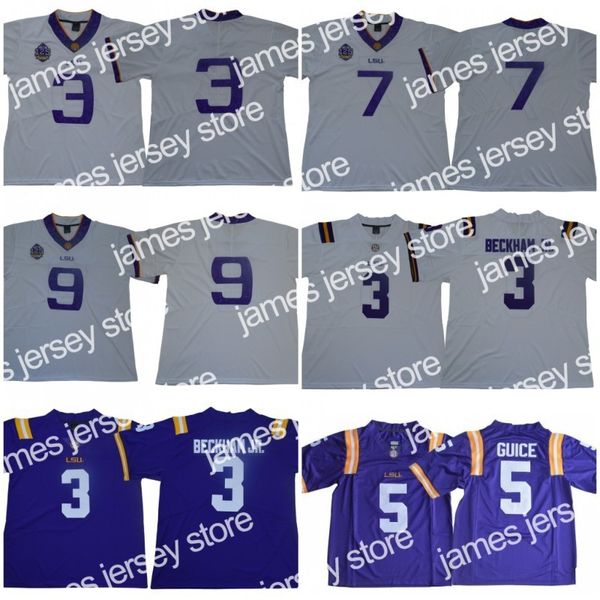 2022 NCAA LSU Tigers 3 Odell Beckham Jr. 7 Leonard Fournette 5 Derrius Guice 9 Joe Burrow 125a temporada Camisetas de fútbol universitario