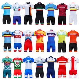 2022 Nederland Spanje Duitsland Denemarken Nationaal Wielerteam Jersey Fietsbroek Bib Set Ropa Ciclismo Heren MTB Shirt Zomer Pro Bic1936