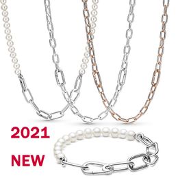 Envío Gratis 2022 nuevo 100% Plata de Ley 925 Pandora tipo Original perla cultivada de agua dulce Me collar de eslabones de cadena DIY