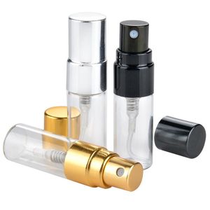 2022 NIEUWE 3ML Hervulbare Glas Parfumfles met UV-spuitkosmetische pomp Spray Atomizer Silver Black Gold Cap