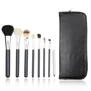 2022 nouveau 8 pièces chèvre cheveux maquillage brosse ensemble pochette en cuir sac à fermeture éclair manche en bois Coloris gros maquillage beauté outil