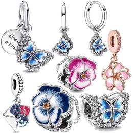 925 Sterling Silver Spring Bloem Pendant Charm Kralen passen Pandora Bracelet Necklace Vrouwen DIY