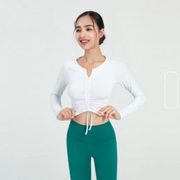 2022 A-001 Nieuwe Yoga Top Herfst Winter Halve Rits Skinny Sport Lange Mouwen Outdoor Slim Pilates Yoga Trekkoord T-shirt