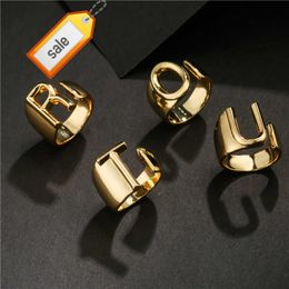2022 nueva letra del alfabeto diseño de anillo de dedo joyería fina anillos de nudillos dorados A-Z letra Signet anillo ajustable para hombres y mujeres