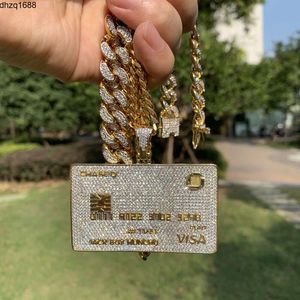 2022 Nieuwe Collectie High-End Hiphop Sieraden Iced Out Kleurrijke Zirkoon Creditcard Bankkaart Vorm Hanger Ketting Voor mannen