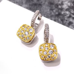 2022 nueva llegada joyería brillante 18 k chapado en oro encanto princesa corte blanco topacio diamante piedras preciosas mujeres populares Stud pendiente regalo Pochette Bijoux venta al por mayor