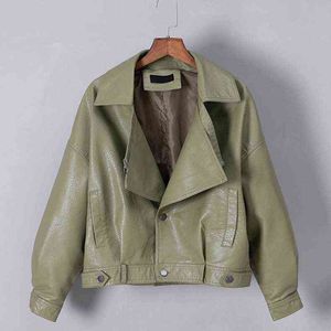 2022 nouveau automne PU cuir veste femmes en vrac noir armée vert rouge Beige manteau femme Punk Moto motards femme L220728