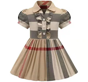 2022 nuevo vestido para niñas primavera otoño niños vestido a cuadros de manga larga algodón niños faldas con lazo ropa