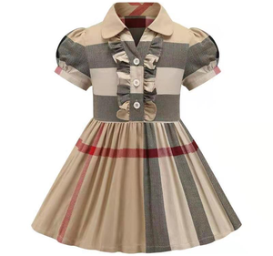 2022 nouveau bébé filles robe printemps automne enfants à manches longues robe à carreaux coton enfants arc jupes vêtements