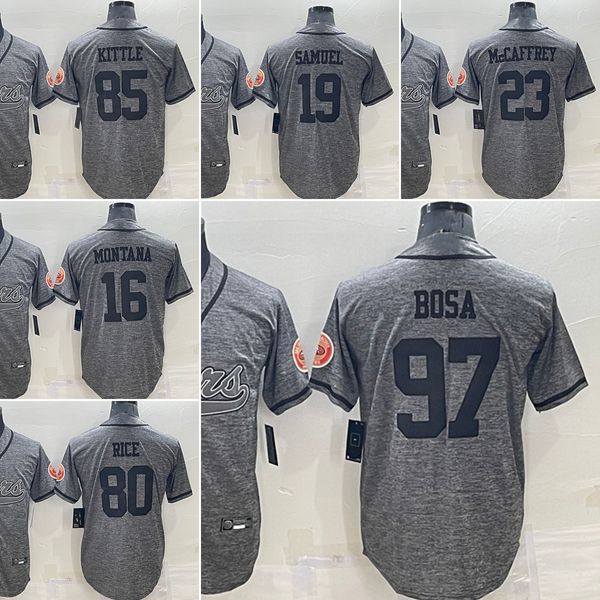 2022 New Baseball Jersey 97 Nick Bosa 16 Joe Montana 85 George Kittle 19 Deebo Samuel 23 Will Redmond 80 Jerry Rice Denim Linen Grey Stitched Jerseys