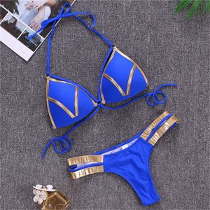 2024 Nouveau bikini estampillé or sexy maillot de bain trois points explosif maillot de bain fendu dames couture maillots de sport flexible élégant formation femmes