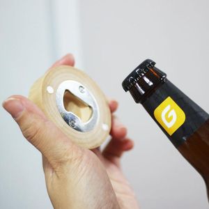 2022 Nieuwe lege DIY houten ronde vorm fles opener coaster koelkast magneet decoratie bierflesopeners