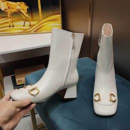 2022 nouvelles bottines pour femmes Blondie femmes chaussures tp mode zip 22ss ronde détail de verrouillage mi-talon 7.5cm 35-42 boîte de sac