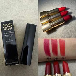 Nieuwe collectie lippenstift Zwart geperste aluminium buis Lipsticks Lipsticks voor meisjes Lipcosmetica Rouge Allure Velvet #57 #58 #99 3 kleurenvoorraad Langdurige waterdichte lipgloss 3,5 g