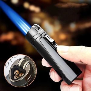 2024 Nouveau butane sans roue de broyage à gaz Trois torche Turch Turbo Windprooter plus léger Rechargeable Cigar Gift for Men