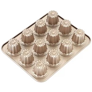 2022 nuevo Canele Mold Cake Pan 12-Cavity Antiadherente Cannele Muffin Bakeware Cupcake Pan para hornear en horno para vacaciones y vacaciones