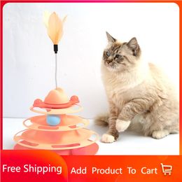 2022 nouveau chat Tnteractive jouets quatre couches piste plateau de jeu taquin chat bâton espace tour tourne-disque drôle animaux jouets fournitures pour animaux de compagnie