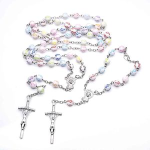 2022 nouveau collier de chapelet de perles catholiques croix colorée parfaite pour la première Communion catholicisme cadeau religieux