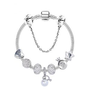 Bracelet à breloques en cristal, pendentif en forme de cœur, couronne à nœud papillon, perles européennes, adapté aux Bracelets et colliers, nouvelle collection 2022