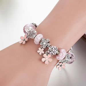 2022 Nieuwe bedelarmband holle roze kristallen levensboom hanger veiligheidsketen Europese charme kralen bangle fits chakra's charm Brahand celets ketting