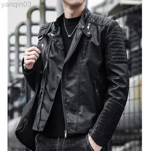 2022 nouveaux vêtements hommes Slim Fit veste mode couleur unie moto hiver vestes coupe-vent noir en cuir veste L220801