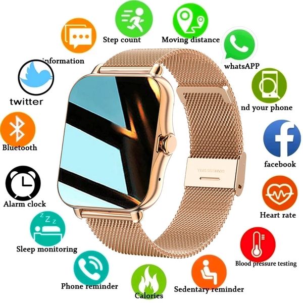 Montre connectée pour hommes et femmes, écran couleur, entièrement tactile, moniteur d'activité physique, pression artérielle, horloge intelligente, avec boîte, nouveau