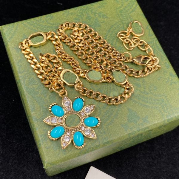 2022 nouveau pendentif fleur colorée Colliers Double lettre long collier de designer de luxe hommes et femmes même cadeau bijoux