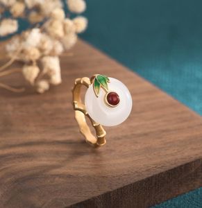 2022 Nouveau design créatif Ancient Gold Bamboo Knot Leaf Ring Retro Retro Imitation HETIAN JADE OUVERT RONNALABLE ALIGNABLE9709569