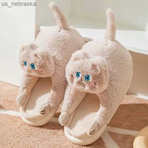 2022 New Cute Cat Slippers Women Winter Home Furry Slippers Indoor Floor Kawaii Floor Shoes Nonslip Fluffy Winter Warm Slippers L230518